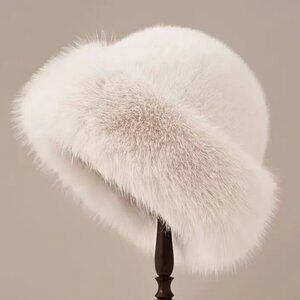Women's Ivory Luxury Faux Fur Winter Hat. Thick Fluffy Warm, Soft, & Attractive.